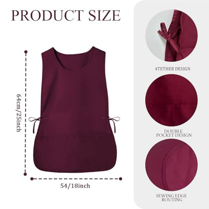 Cobbler Apron Unisex Smock Apron with Side Ties and 2 Deep Pockets Unisex Apron for work kitchen - color: 2pack-red