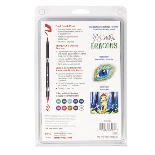 Tombow 56257 Dual Brush Pen Art Markers, Dragons, 10-Pack. Brush/Fine Tips