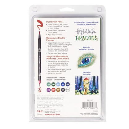 Tombow 56257 Dual Brush Pen Art Markers, Dragons, 10-Pack. Brush/Fine Tips