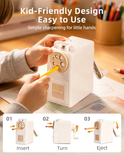 ZMOL Heavy Duty Manual Hand Crank Pencil Sharpener, Desktop, White - color: White