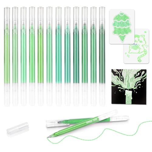 12 Pack Green Glitter Gel Pens Set High-Capacity - color: green