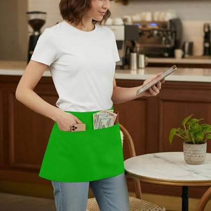 BOHARERS Waist Apron with 3 Pockets12 Pack - Green Waitress Server Short Apron - color: 12 Pack Green