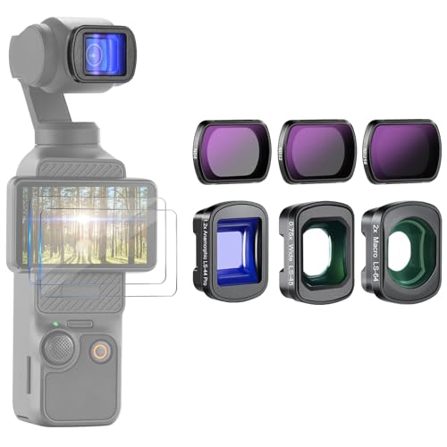 NEEWER ND Filter Set (ND8 ND32 ND256) + 0.75x Wide Angle, 2X Macro, 1.2X Blue Anamorphic Lens, Screen Protectors Accessories Compatible with DJI Osmo Pocket 3 / Pocket 4 / Xtra Muse, FL-B27 - style: 0.75X Wide Angle & ND8 ND32 ND256
