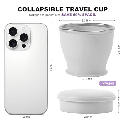 Collapsible Travel Cup, Foldable Water Cup with Lid, for Travel - color: Gray