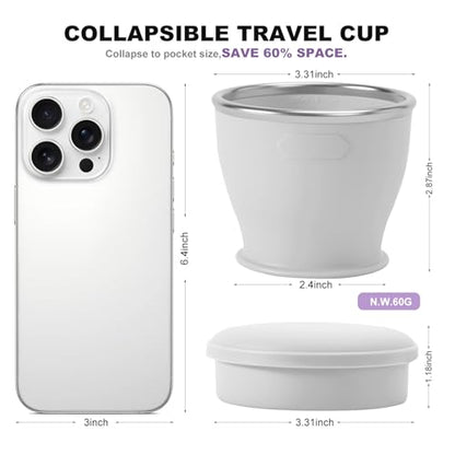 Collapsible Travel Cup, Foldable Water Cup with Lid, for Travel - color: Gray