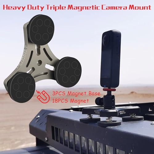 ULIBERMAGNET Magnetic Action Camera Mount, 120LB Heavy Duty Solid Aluminum Magnetic Phone Mount,Triple-Head Magnetic Mount Flexible Car Mount Adapter for Mobile Camera,Security Camera,Light,Phone - size: 100LB Triangular Magnetic Camera Mount