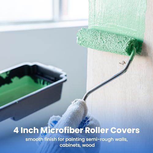Mister Rui Microfiber Paint Roller Covers, 20 Pack 4 Inch Microfiber Roller Covers with Roller Frame, Mini Rollers for Painting, Small Roller Cover Use with All Paints and Stains