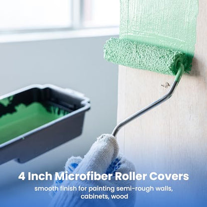 Mister Rui Microfiber Paint Roller Covers, 20 Pack 4 Inch Microfiber Roller Covers with Roller Frame, Mini Rollers for Painting, Small Roller Cover Use with All Paints and Stains