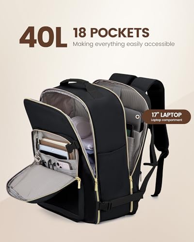 LOVEVOOK 40L Travel Backpack Flight Approved Carry on Backpack,3 Packing Cubes,Waterproof Personal Item Travel Bag,TSA Carry on Luggage Suitcase Travel Essentials,Gifts for Women & Men,fits 17" Laptop - color: Black-black, size: Large-40L-4Pcs(Standard)