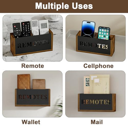 YINMIT Remote Control Holder,2-Slot TV Remote Caddy,Wall Mount and Tabletop - color: Rustic Brown - Style B, size: Small