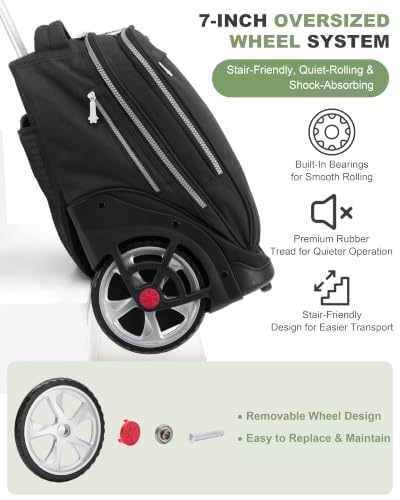 NEW TILAMI 19 Inch Rolling Backpack for School Stair-Climbing Big Wheel - color: Black