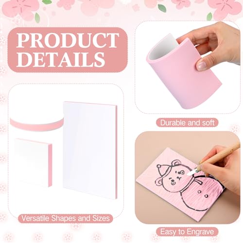 18 Pcs Rubber Stamp Carving Blocks Linoleum Blocks, Pink and White - color: Pink and White