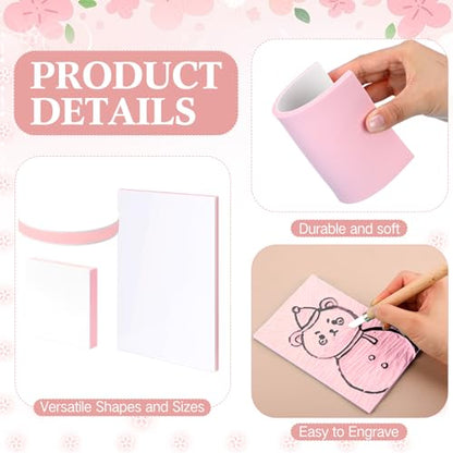 18 Pcs Rubber Stamp Carving Blocks Linoleum Blocks, Pink and White - color: Pink and White