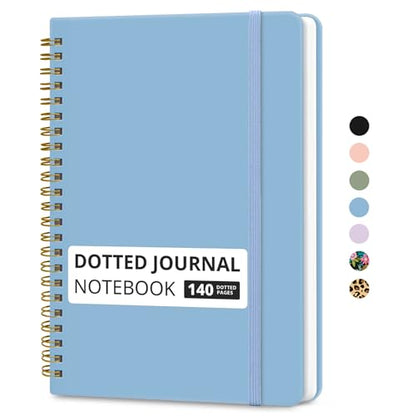 Taja Grid Spiral Notebook for Work, 5.7"x7.9" Spiral Dotted Grid Journal - color: D-Blue, style: b-Dotted