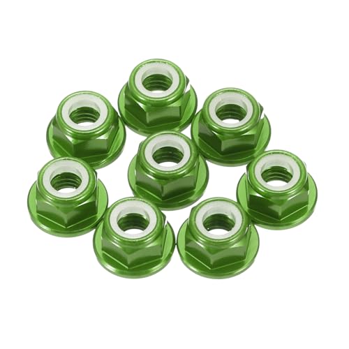 MECCANIXITY 8 Pcs M5 Pitch 0.8mm Aluminum Alloy Lock Nuts Flanged Hex Nuts Nylon Locking Serrated for RC Drone Quadcopter Motor Prop Adapter FPV Parts Fasteners, Green - color: Green, size: M5x0.8mm