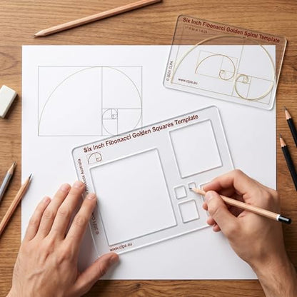 Fibonacci 6" 2-Piece Drawing Template Set, Golden Ratio Stencils - style: Set - 6" Square/Spiral
