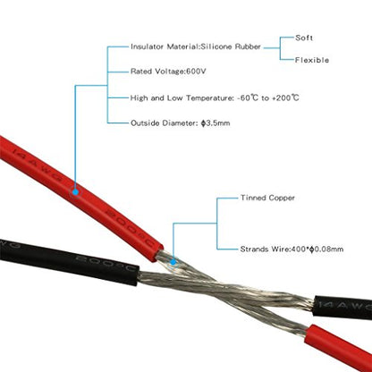 BNTECHGO 14 AWG Silicone Wire Red Black 40ft Stranded Tinned Copper Wire - color: Red and Black, size: silicone wire red 40ft and black 40ft