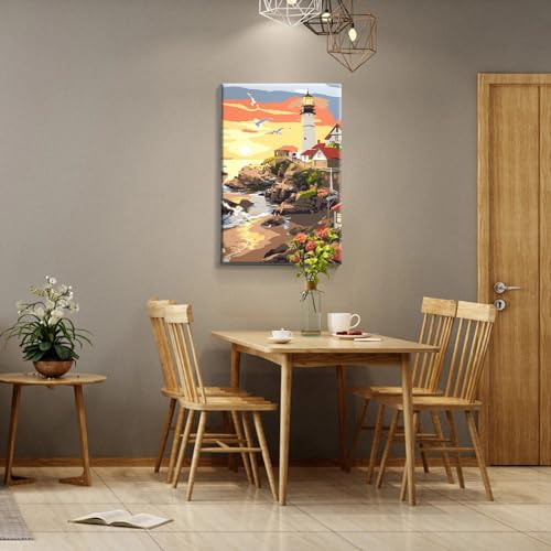 JOOZ Lighthouse Paint by Number for Adults with Frame, 8x12 Inch - color: Lighthouse