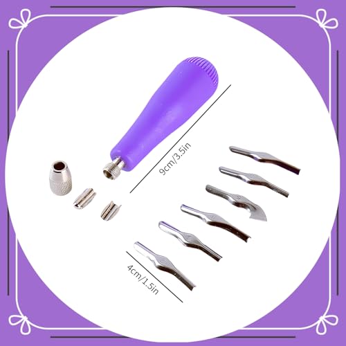 Linoleum Cutter Kit Assortment Carving Tools for DIY Block Printing, Includes 6 Blades ，Purple