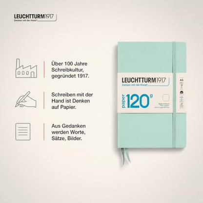 LEUCHTTURM1917-120G Special Edition - Medium A5 Plain Hardcover Notebook (Mint) - 203 Numbered Pages with 120gsm Paper - color: Mint, style: Minimalist