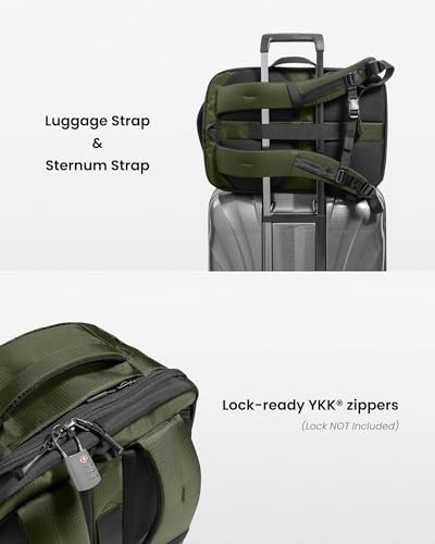 tomtoc Travel Backpack 40L, TSA Carry On Bag Flight Approved, PFAS Free - color: Green-ripstop, size: 40L
