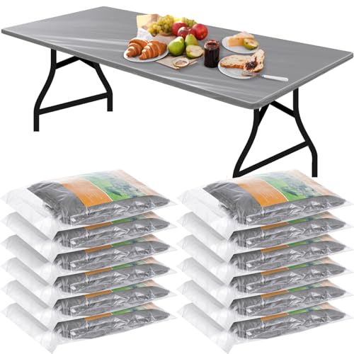 Boao 12 Plastic Elastic Fitted Tablecloths, 6 Ft, 72 x 30 Inch, Gray - color: Grey, size: 6 Ft, 72 x 30 Inch