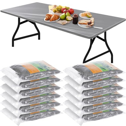 Boao 12 Plastic Elastic Fitted Tablecloths, 6 Ft, 72 x 30 Inch, Gray - color: Grey, size: 6 Ft, 72 x 30 Inch