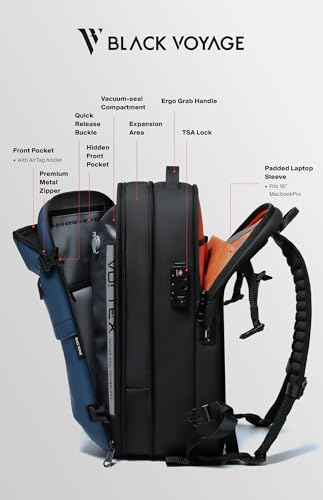 BlackVoyage Vortex Vacuum Seal Travel Backpack 60L Expandable Air Compression System Water Resistant TSA Lock Carry-On - color: Blue