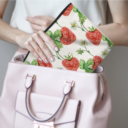 Boho Makeup Bag, Watercolor Strawberry Cosmetic Bag Makeup Organizer Pouch - color: Strawberry