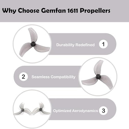 Gemfan 1611 3-Blade propellers 1.5mm for RC FPV Freestyle Tinywhoop Drone