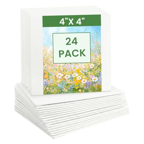 24 Pack 4x4 Inch Small Canvas Boards - Blank Primed for Painting - size: 4*4 in 24pack