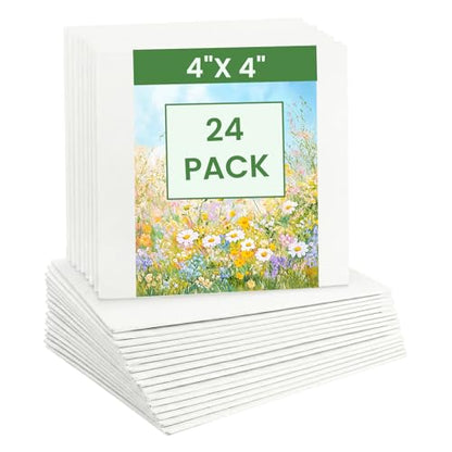 24 Pack 4x4 Inch Small Canvas Boards - Blank Primed for Painting - size: 4*4 in 24pack