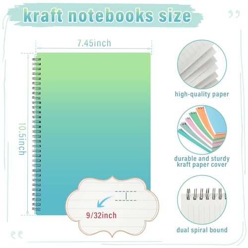 Fuutreo 6 Pack Spiral Notebook 10.5x7.45 Notebook,Gradient Color,Bright - color: Gradient Color