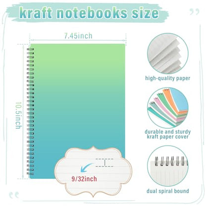 Fuutreo 6 Pack Spiral Notebook 10.5x7.45 Notebook,Gradient Color,Bright - color: Gradient Color