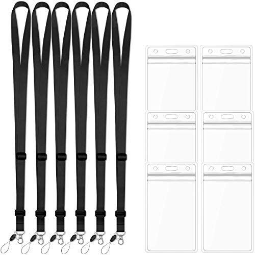 AMUU 6 Pcs Lanyards with Vertical ID Badge Holder - color: 6 Pack Black Lanyard With Badge Holder