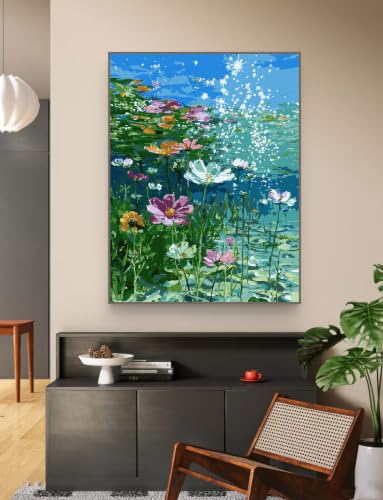 ZRIZQ Paint by Numbers Kit for Adults Beginner,Flower in Water,16x20 - color: 16"X20"Rolled Canvas-Flower in Water