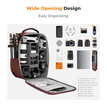 K&F CONCEPT Camera Backpack,Hardshell Photography DSLR Camera Bag - color: Red