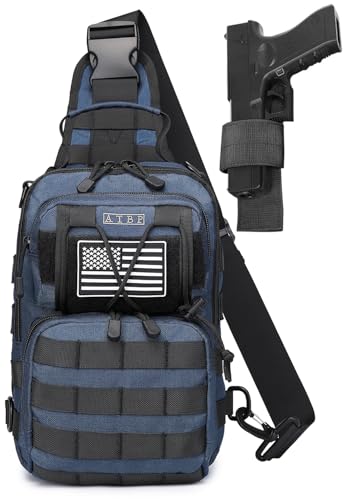 Tactical Sling Backpack Bag Pack for Men Military One Strap Shoulder Backpack Crossbody Bag With Holster 10 Liters - color: Drak Blue