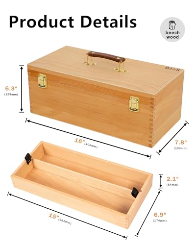 DJAR Large Art Supply Organizer Tool Box, Solid Beech Wood, Natural - color: Natural, size: Large