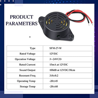 Geiserailie DC 3-24V 95 dB Electronic Buzzer Active Piezo Buzzer Alarm Sounder Continuous Sound Beep, Black(36 Pcs)