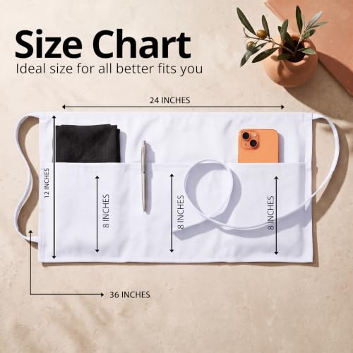 Utopia Wear Server Waist Aprons 12 Pack with 3 Pockets for Men and Women - color: White