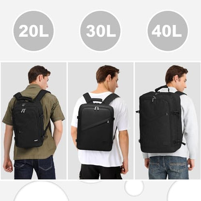 Kono Travel Backpack Airline Approved Overhead Bin Personal Item Bag - color: Black, size: Large