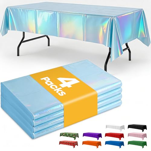 Niuara Iridescent Blue Plastic Table Cloth Disposable, 4 Pack, 54 x 108 in - color: Iridescent Blue, size: 54" x 108" - 4 Packs