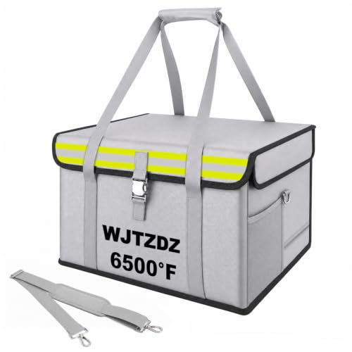 Upgraded Lipo Battery Fireproof Bag(15.6x12.4x10.2inch),10 Layers of Heat Insulated Materials with Waterproof Zipper/Reflective Strip,Comfortable Handle/Portable Shoulder Strap - color: Silver White, size: 6Cell Size