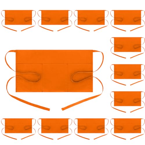 BOHARERS Waist Apron with 3 Pockets 12 Pack - Orange Waitress Server Short Apron - color: 12 Pack Orange