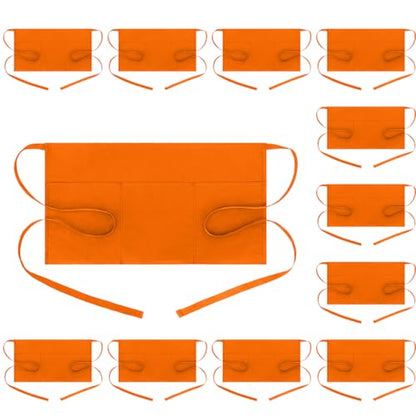BOHARERS Waist Apron with 3 Pockets 12 Pack - Orange Waitress Server Short Apron - color: 12 Pack Orange