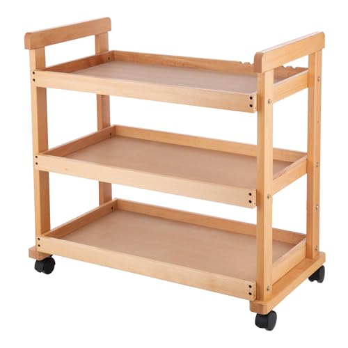 Falling in Art 3-Tier Beechwood Rolling Cart with Caster Wheels, Natural - color: Natural