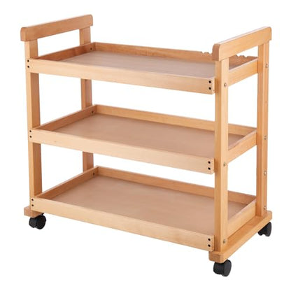 Falling in Art 3-Tier Beechwood Rolling Cart with Caster Wheels, Natural - color: Natural