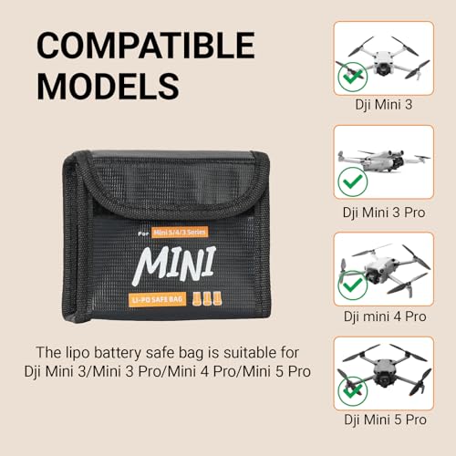 Lipo Battery Storage Bag Fireproof Explosionproof Bags for DJI Mini 3 Pro/Mini 4 Pro/Mini 5 Pro/Lito Safe Lithium Battery Bag for Drone Batteries(3 Pack)