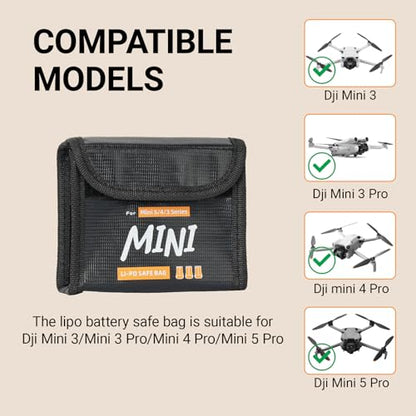 Lipo Battery Storage Bag Fireproof Explosionproof Bags for DJI Mini 3 Pro/Mini 4 Pro/Mini 5 Pro/Lito Safe Lithium Battery Bag for Drone Batteries(3 Pack)